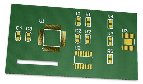 standard printed circuit board with a slot or cutout made within the PCB