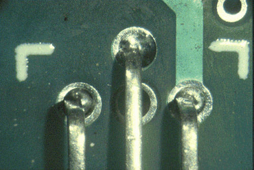 Figure 2: The solder has failed to wet the surface of the through-hole here